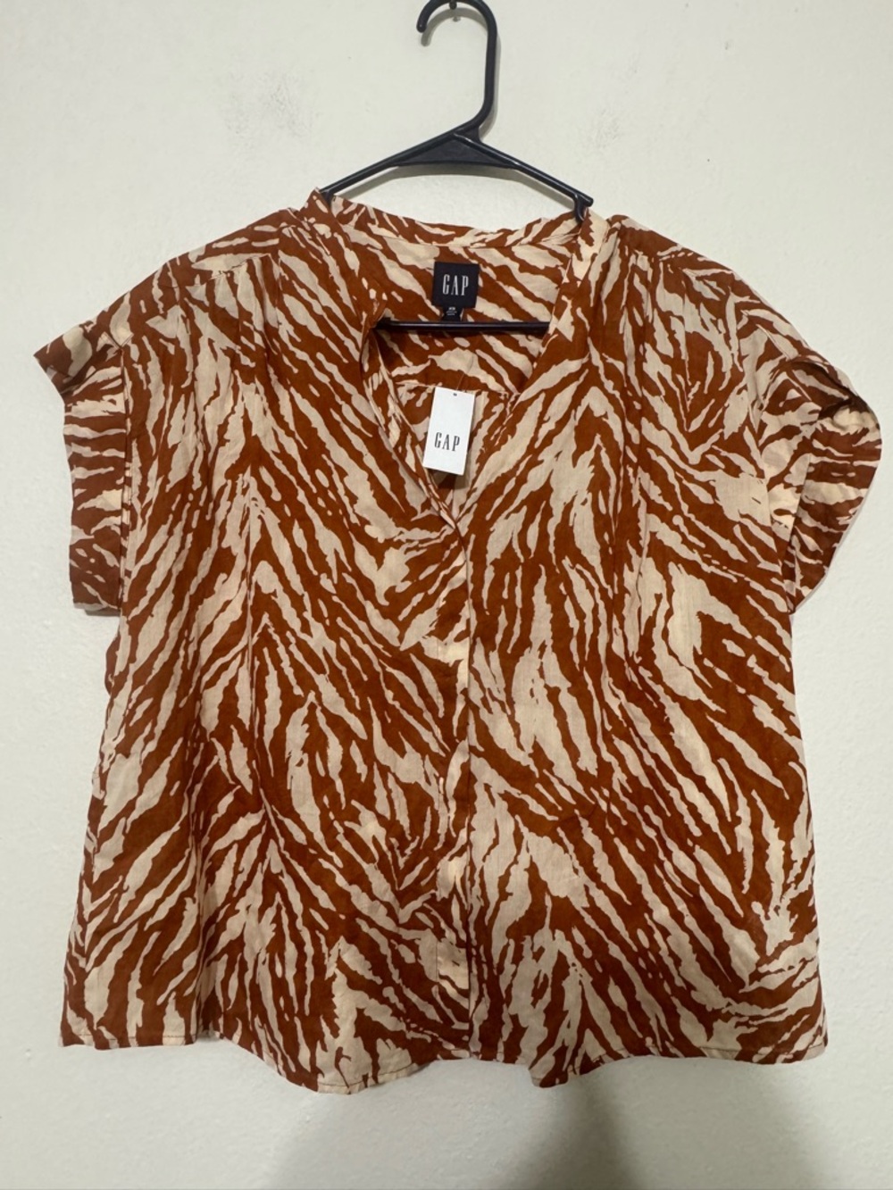 Gap Shirred Button Front Zebra Print Blouse NWT